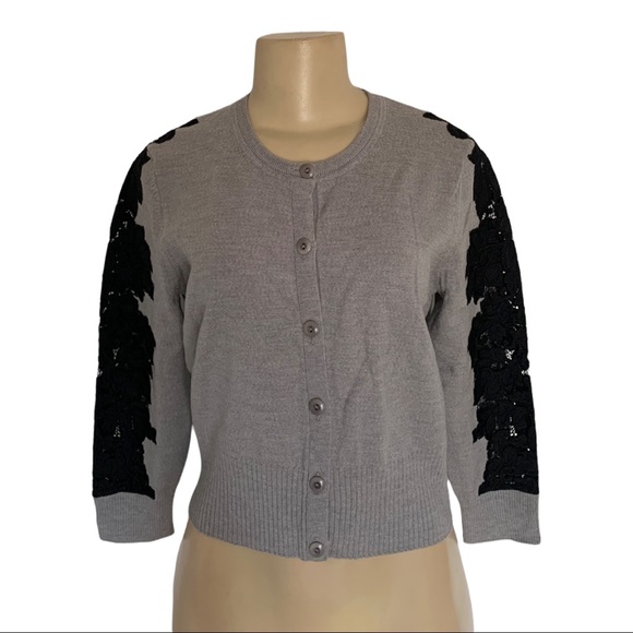 Diane Von Furstenberg Wool Grey Sweater Black Lace Blouse Top Designer - Picture 4 of 8